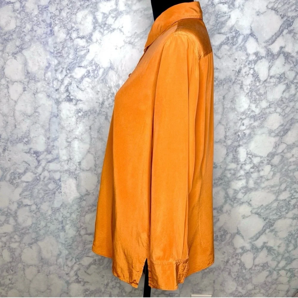 ⭐️ August Max Orange SILK Vintage Button Up Roomy Blouse Womens XS - Picture 4 of 8